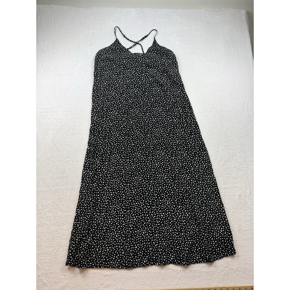 Old Navy Women Maxi Dress L Black White Polka Dot Sleeveless Criss Cross Back